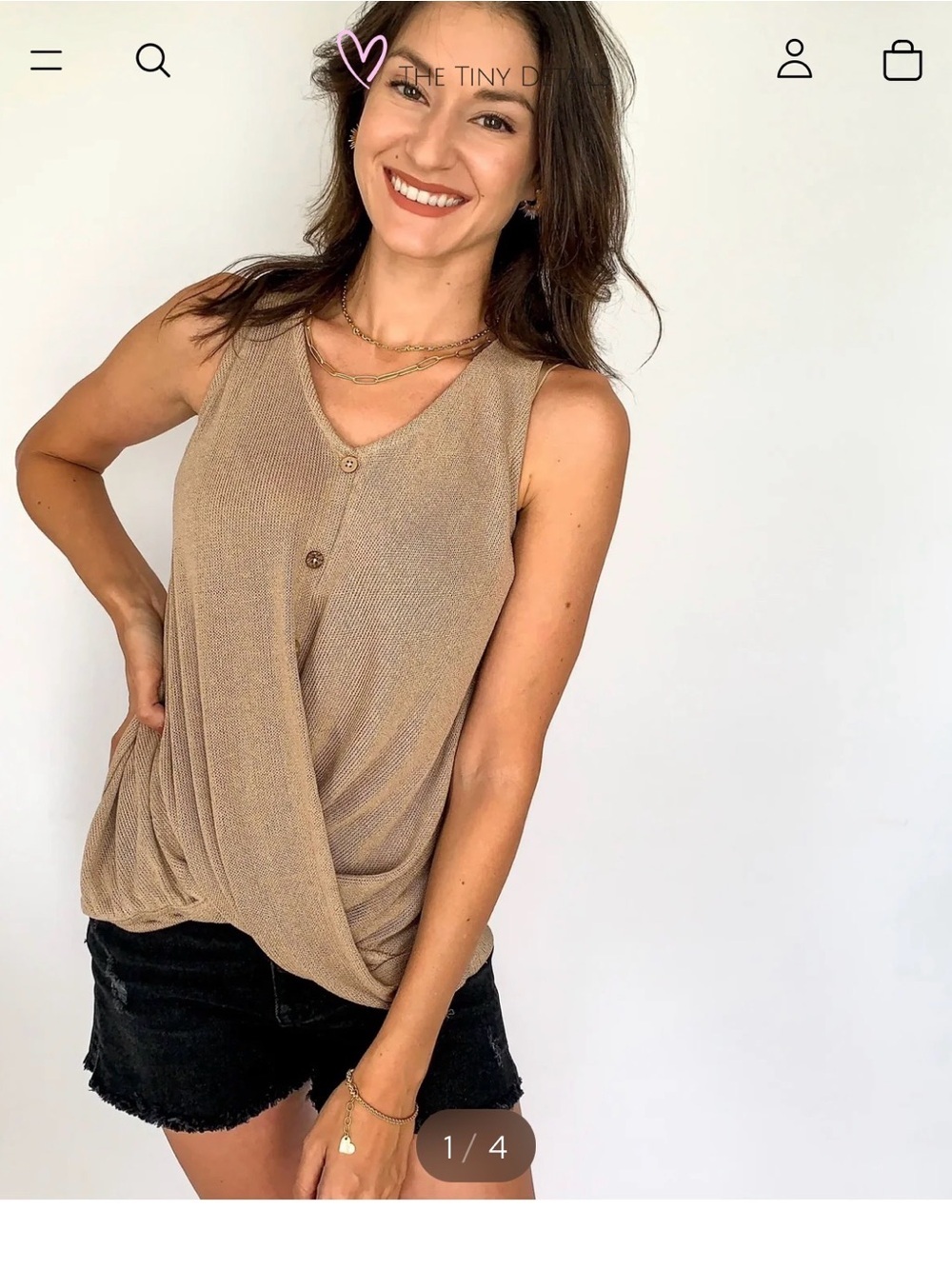 She + Sky Taupe Draped Button-Front Knit Tank ptp 20